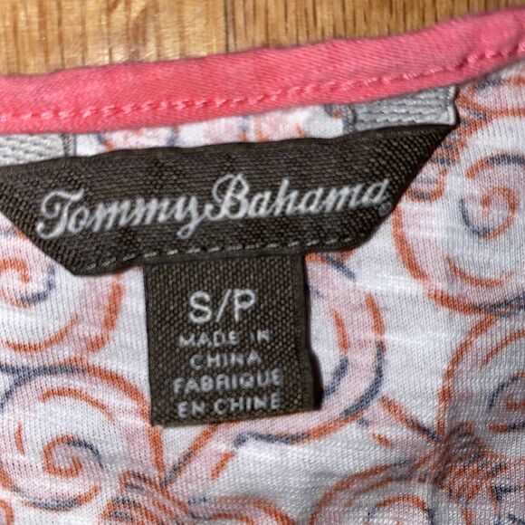 Tommy Bahama Mini Dress Size Small Pink White V Neck Short Sleeve Cotton Printed - Picture 6 of 9